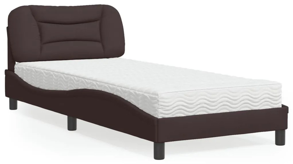 Cama com colchão 90x190 cm tecido castanho-escuro