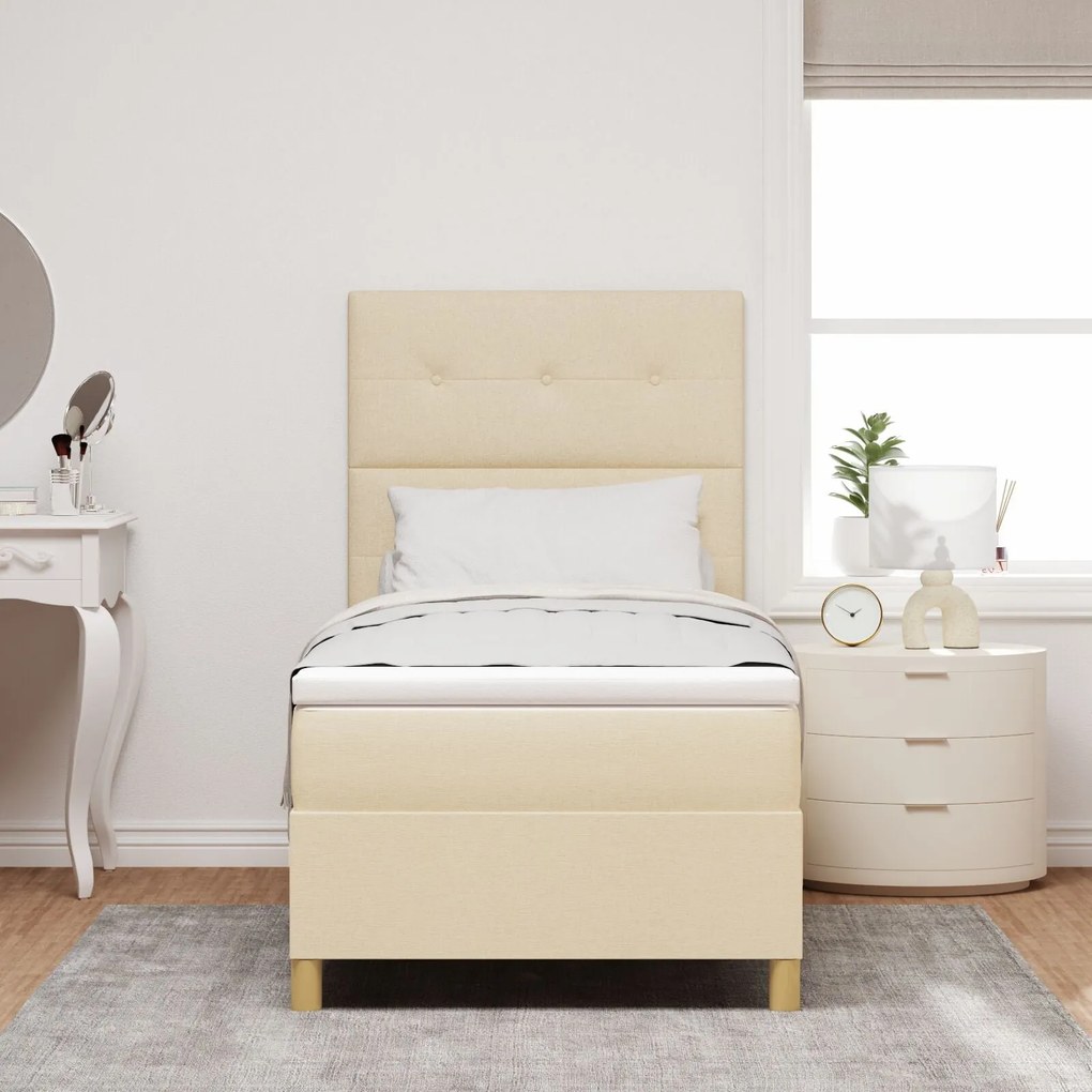 Cama Box Spring com Colchão Creme 80x200 cm Tecido