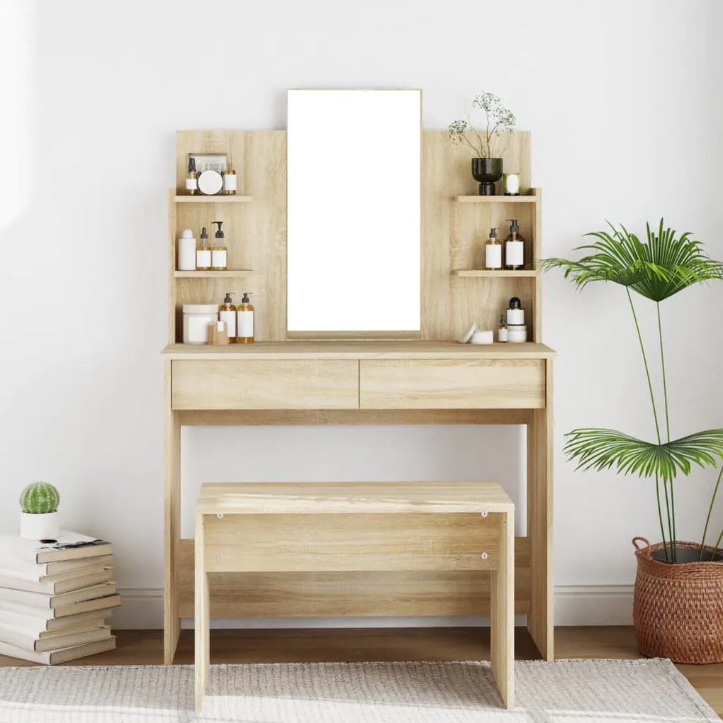 802834 vidaXL Toucador com espelho 96x40x142 cm cor carvalho sonoma