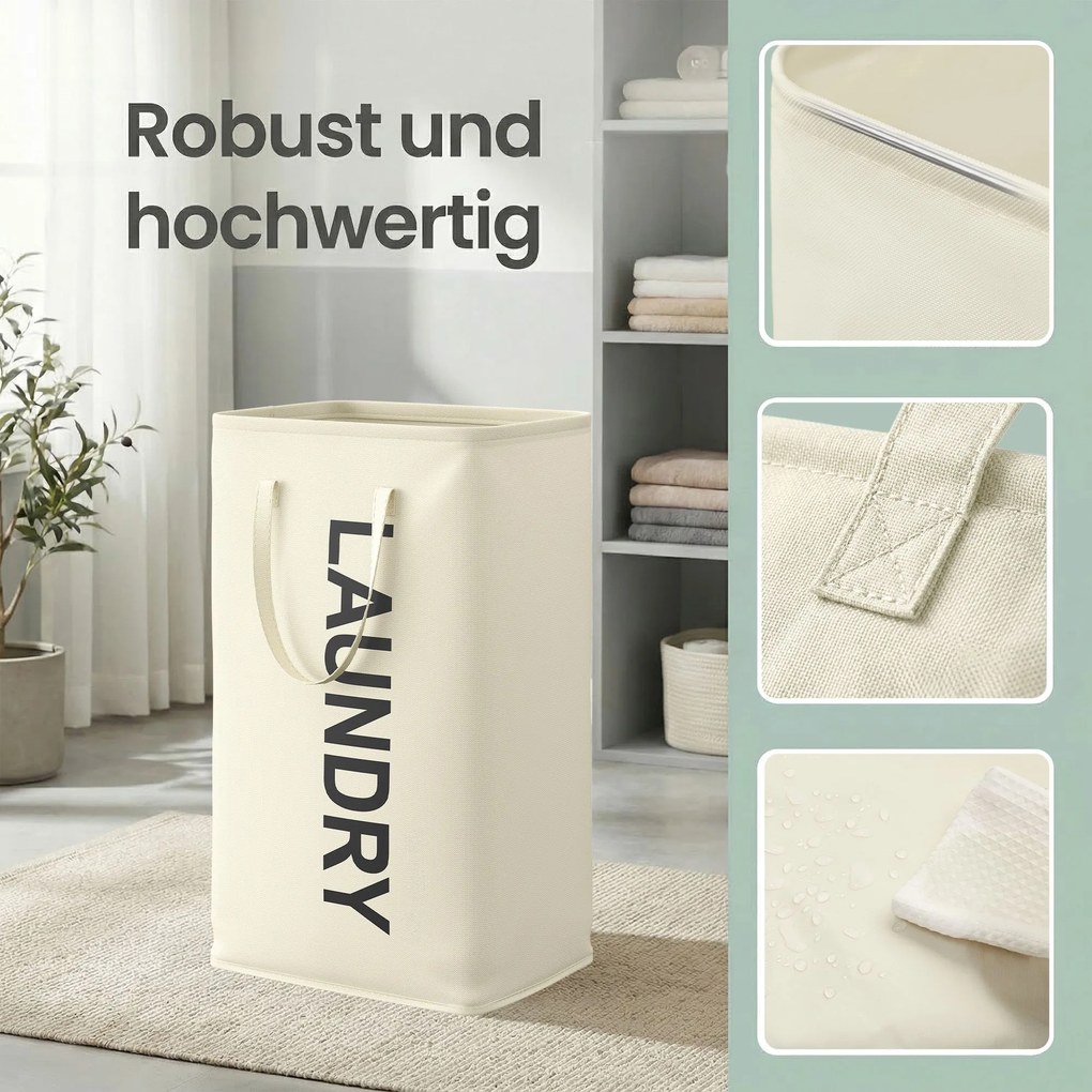 Cesto de roupa suja dobrável, 80 L 40 x 30 x 68 cm Branco creme