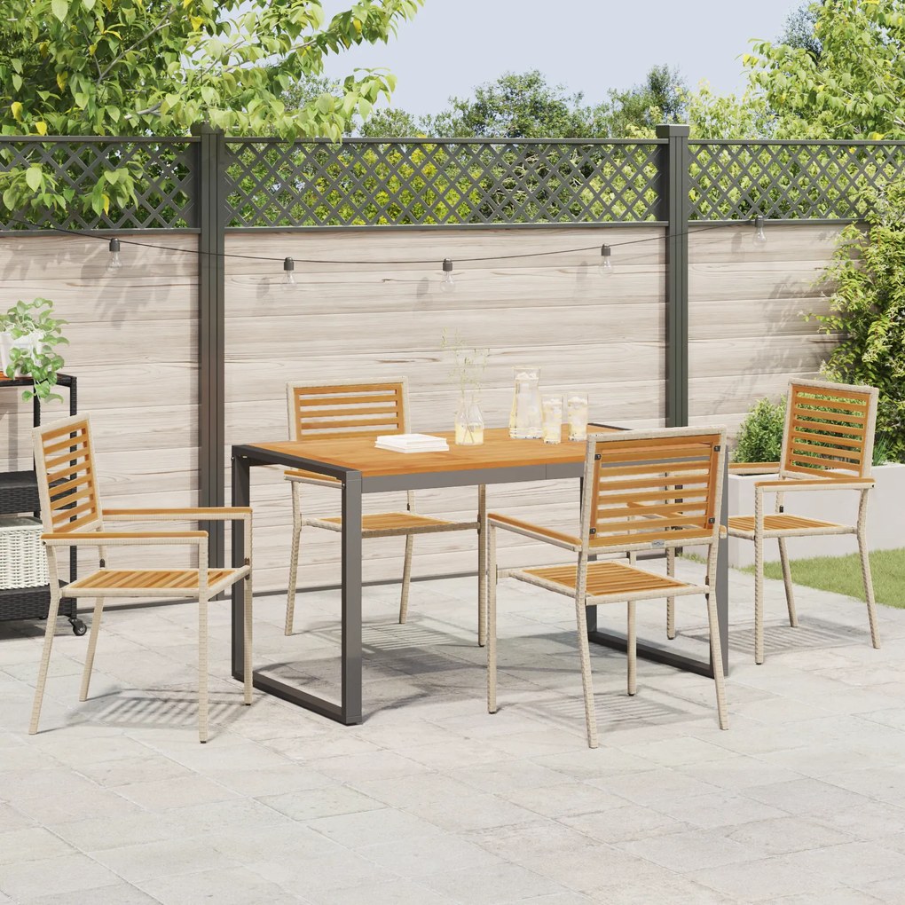 Conjunto de Jantar para Jardim vidaXL de 5 Peças Bege Poli Rattan Acác