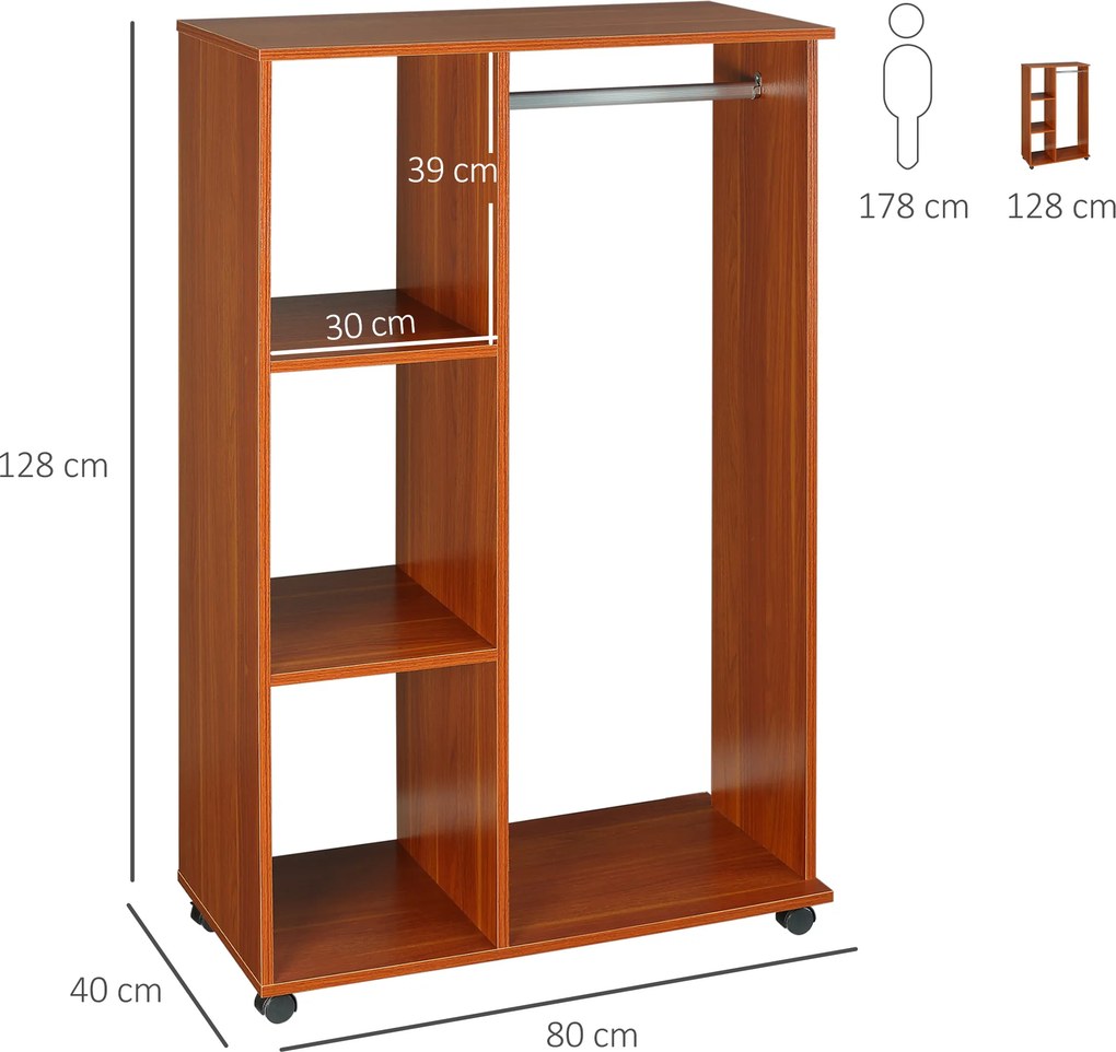 Guarda roupa aberto 80 x 40 x 128 cm Painéis de aglomerado Cor nogueira