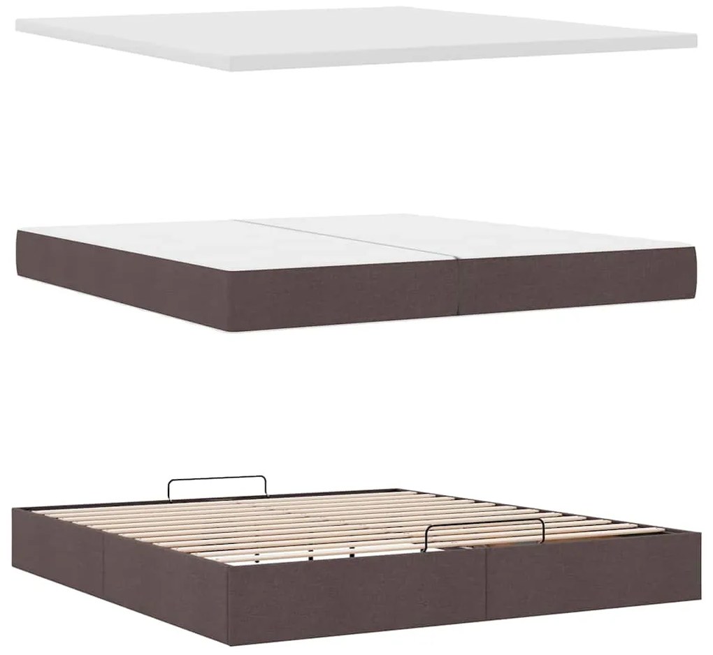 Estrutura de cama otomana com colchões tecido castanho escuro