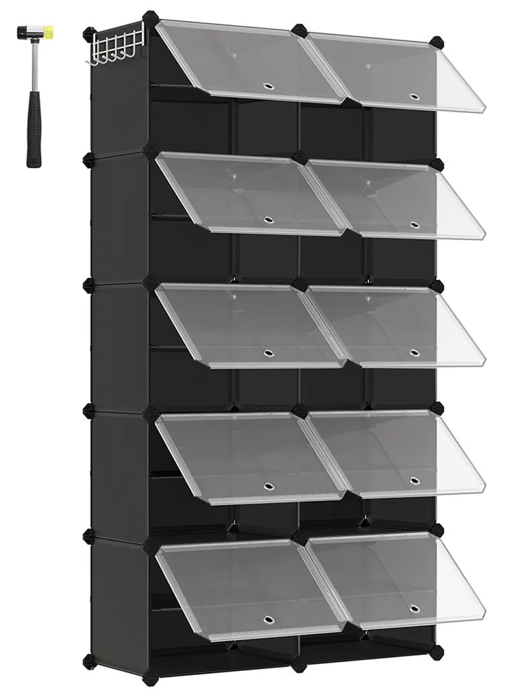 Sapateira com 10 compartimentos 32 x 156 x 123 cm preta
