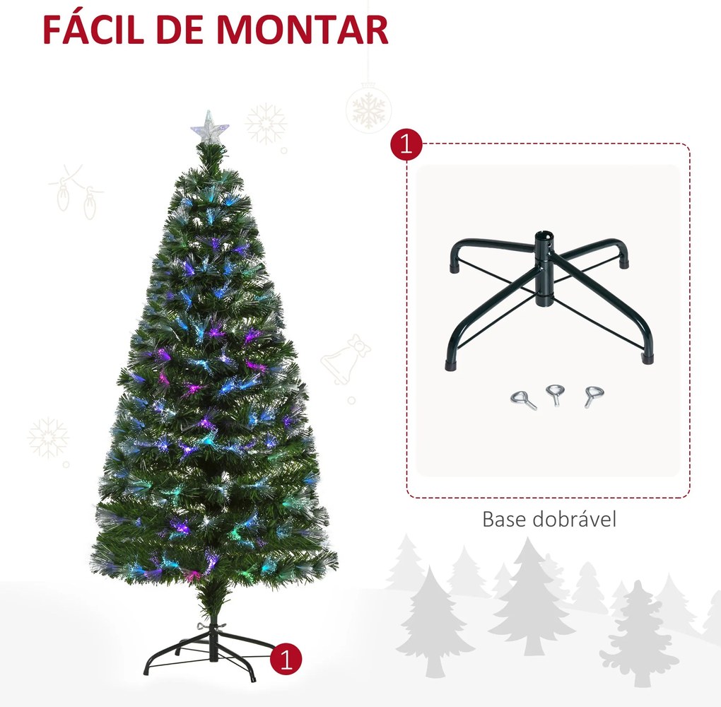 HOMCOM Árvore de Natal Artificial 150cm com 180 Ramos Luzes LED de Múl