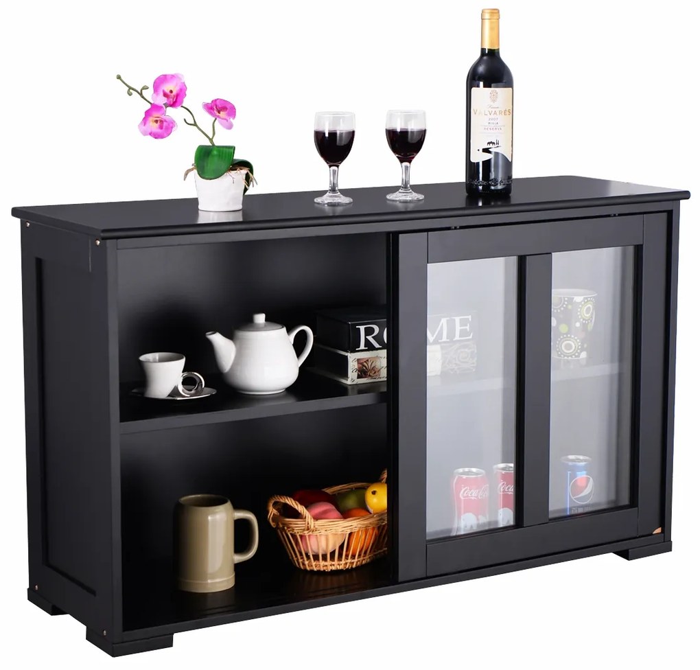 Aparador de cozinha Armário de arrumação com 2 Estantes 2 Portas 106 x 33 x 62,5 cm Preto