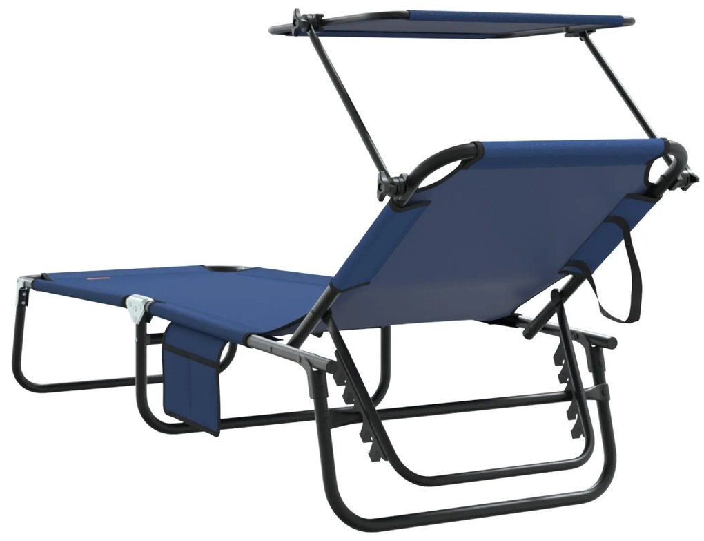 Espreguiçadeiras Dobráveis 2 pcs com Toldo Azul 600D Fabric Oxford
