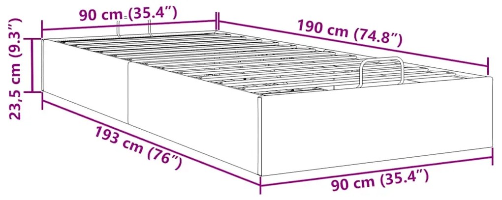 Estrutura de cama otomana sem colchão 90x190 cm tecido cinzento