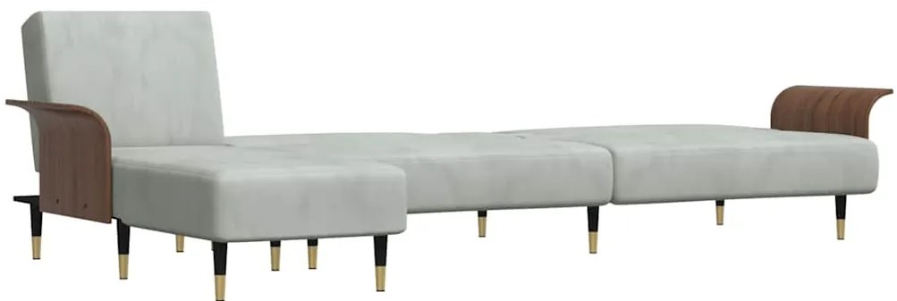 Sofá-cama em forma de L 279x140x70 cm veludo cinzento-claro