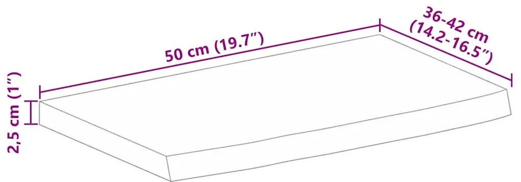 Tampo de mesa c/ borda viva 50x40x2,5cm mangueira áspera maciça