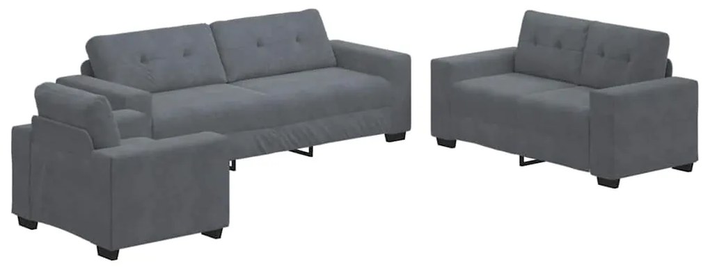 Conjunto de Sofá 3 Peças com Almofadas de Veludo Cinza Escuro