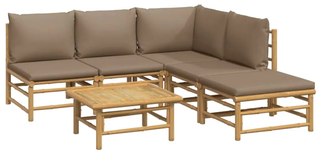 6 pcs conj. lounge jardim bambu almofadões cinzento-acastanhado