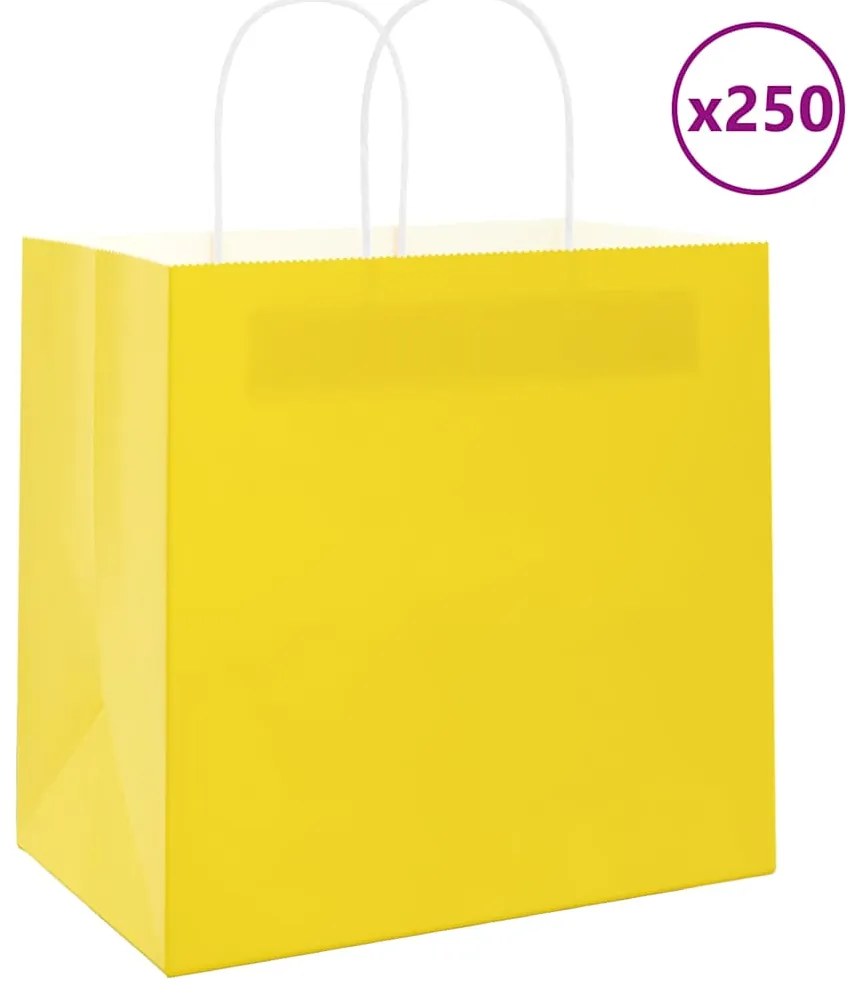vidaXL Sacos de papel 250 unid com alças amarelo 26x17x25 cm