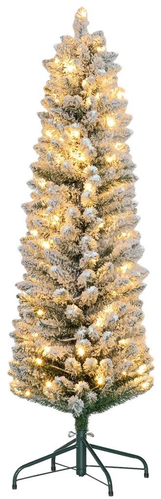 HOMCOM Árvore de Natal Árvore de Natal artificial nevada de 150 cm com 120 luzes LED 263 ramos e suporte metálico Árvore de Natal para sala verde e branca | Aosom Portugal