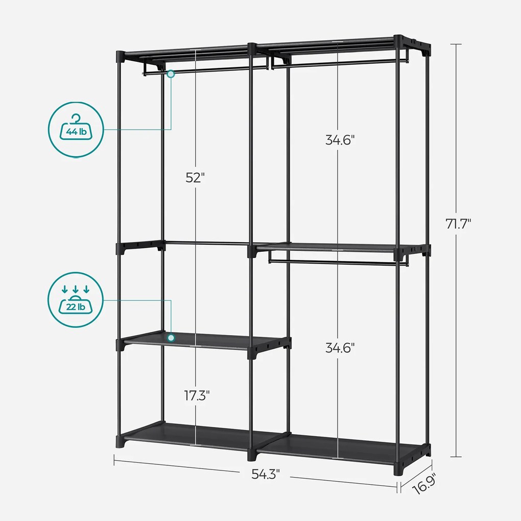 Guarda Roupa aberto 43 x 138 x 182 cm Preto