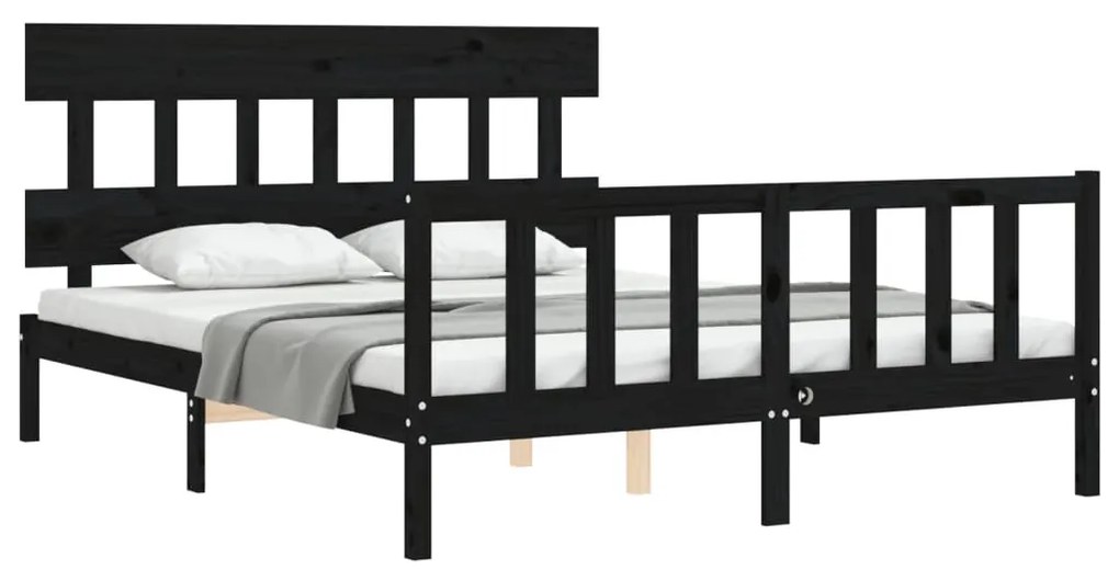 Estrutura de cama King Size com cabeceira madeira maciça preto