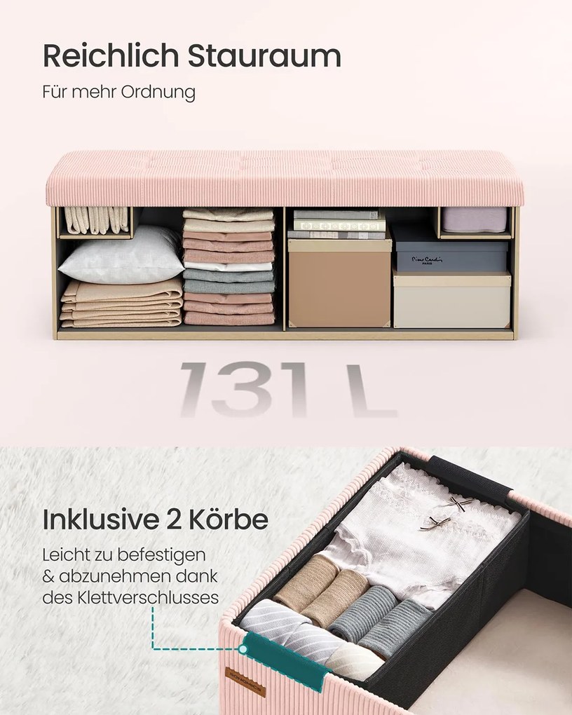 Banco dobrável com espaço de arrumação e design rebatível 38 x 110 x 38 cm Rosa