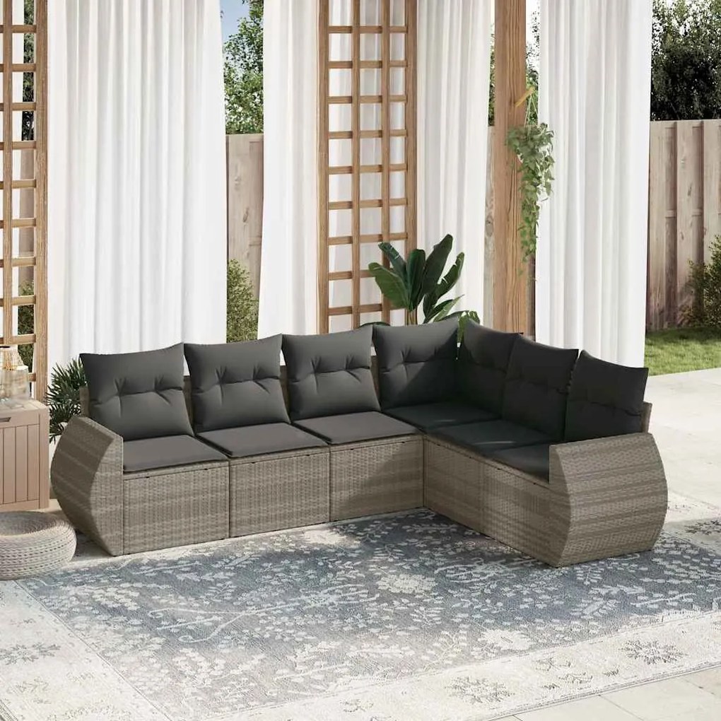 6 pcs conj. sofás jardim com almofadões vime PE cinzento-claro
