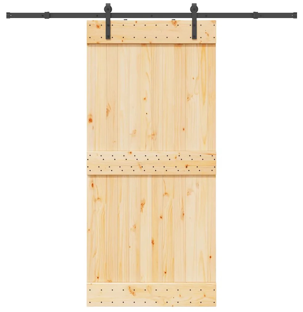 Porta de correr com ferragens 95x210 cm madeira de pinho maciça