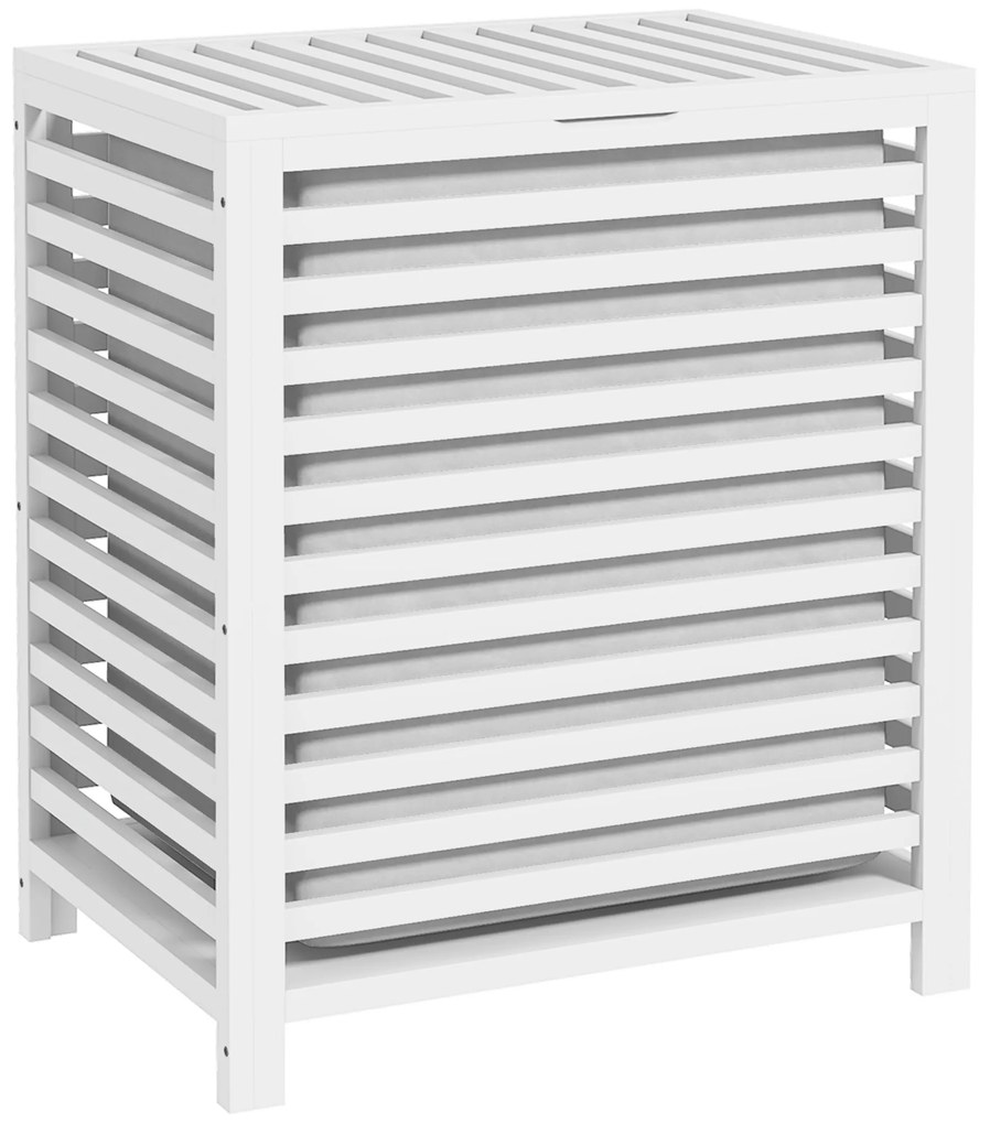 HOMCOM Cesto de Roupa de Bambu Cesto Roupa Suja Capacidade 55L com Bolsa Amovível Forma Retangular 50x36x60 cm Branco | Aosom Portugal