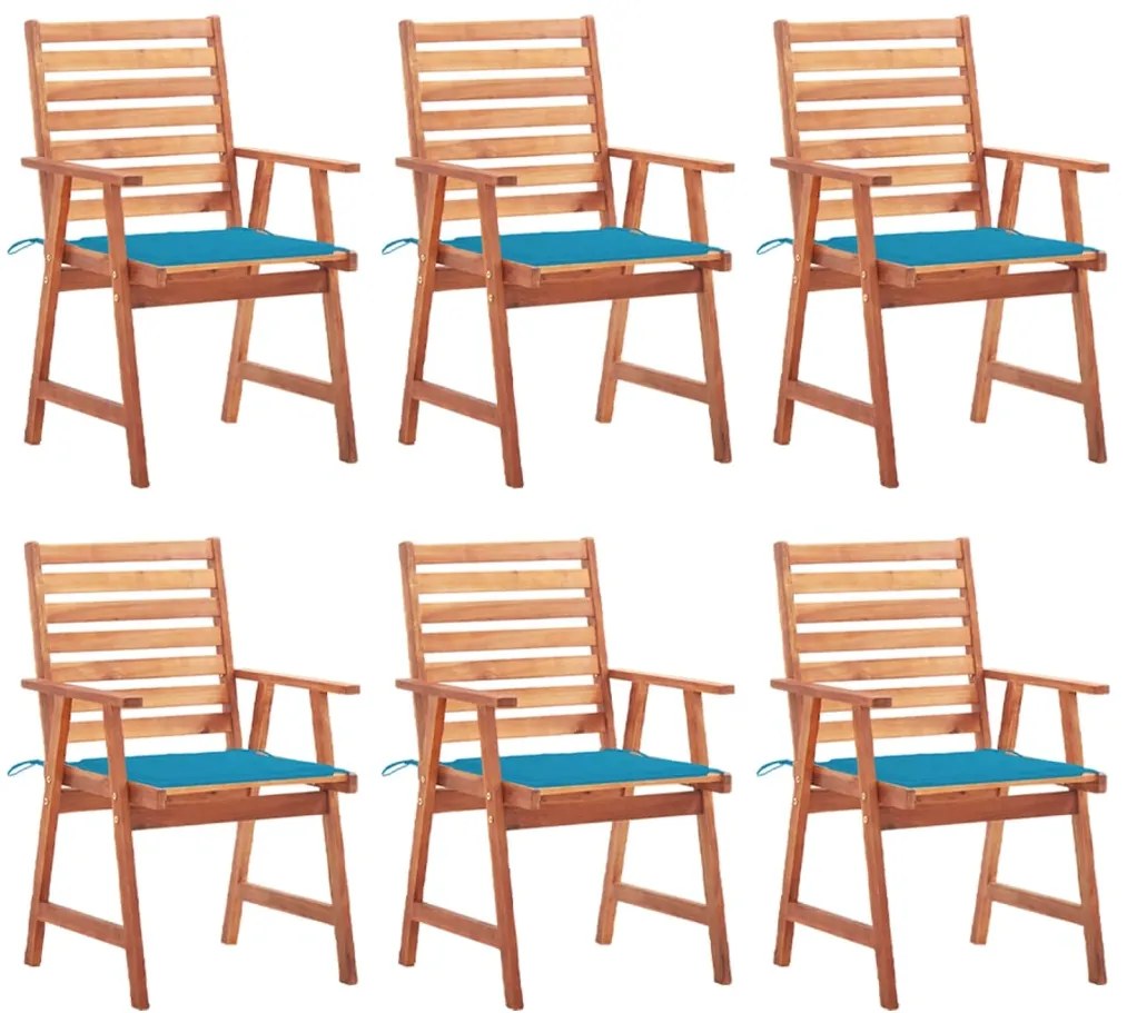 Cadeiras de jantar p/ jardim 6 pcs c/ almofadões acácia maciça