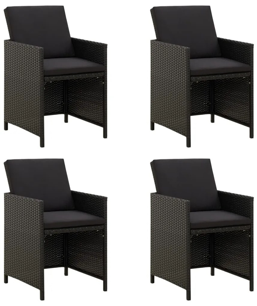 vidaXL Cadeiras de jardim com almofadões 4 pcs vime PE preto