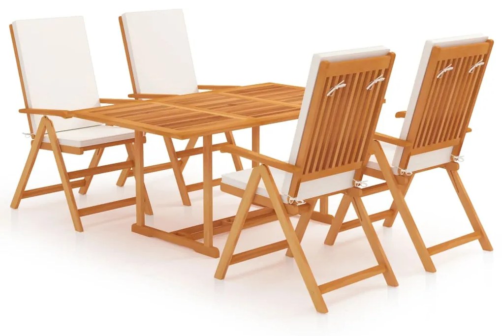 vidaXL 5 pcs conjunto de jantar p/ jardim c/ almofadões teca maciça