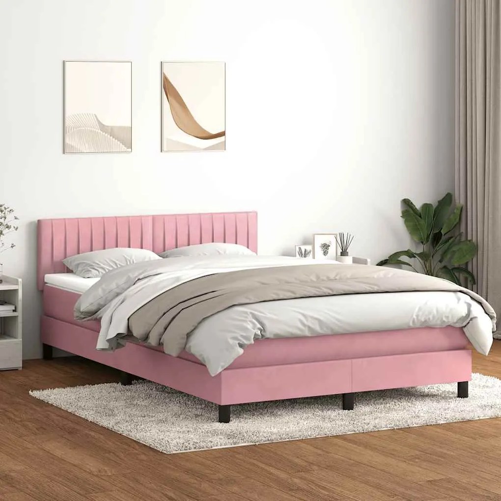 vidaXL Cama box spring c/ colchão e LED 140x220 cm veludo rosa