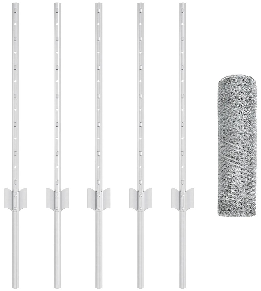 Postes de Cerca vidaXL 5 pcs U-Channel 60 cm Aço Galvanizado, Cerca He