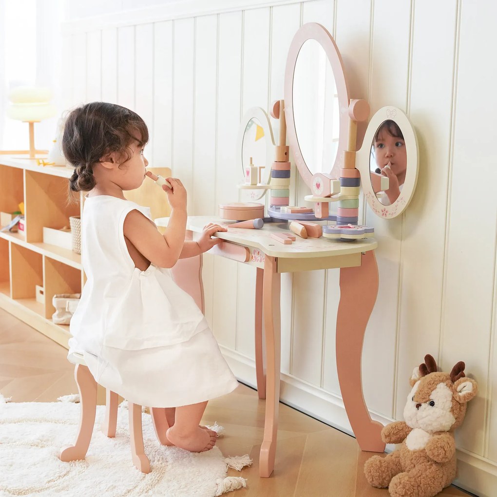 Toucador para crianças madeira com acessórios 100x70x34 cm Princess Rosa