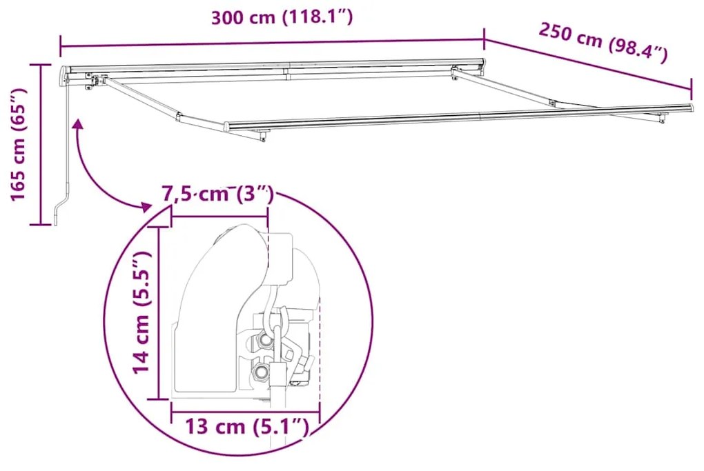Toldo retrátil manual 300x250 cm bordô