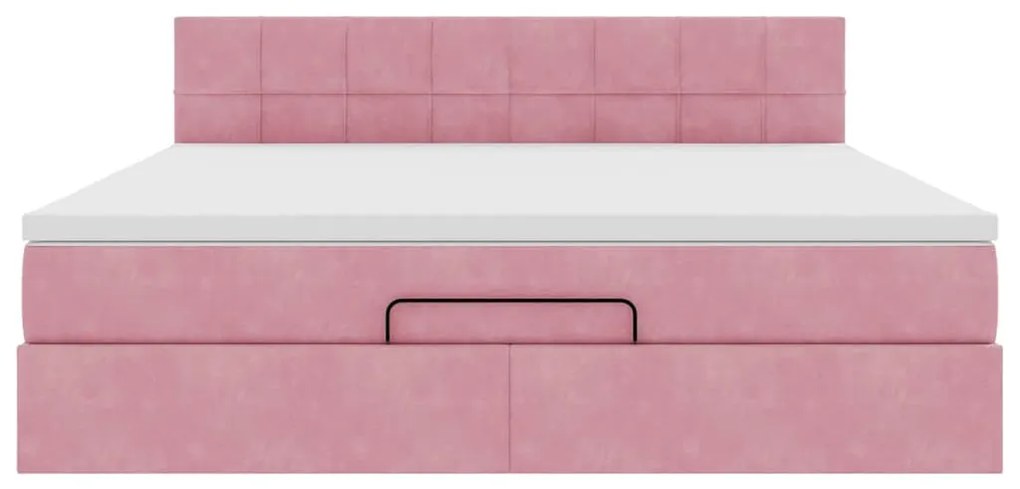 Estrutura de cama otomana com colchão 160x200 cm veludo rosa