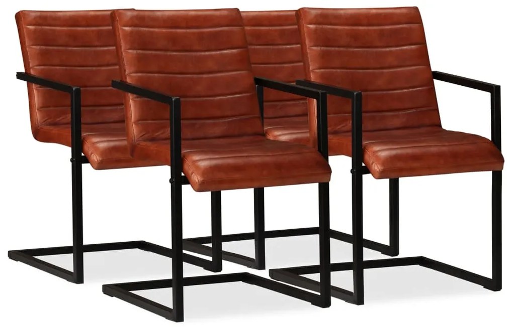 vidaXL Cadeiras de jantar 4 pcs couro genuíno castanho