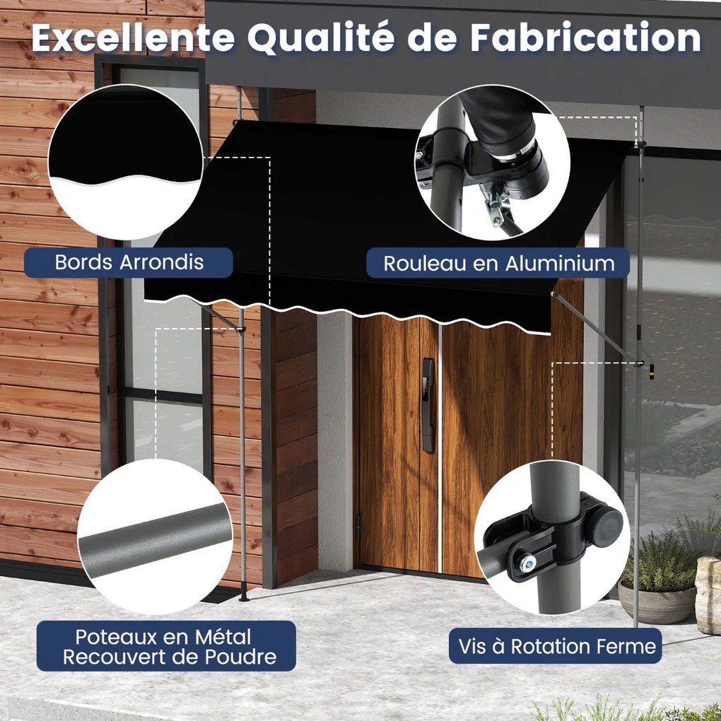 Toldo de fixação sem furação com manivela Altura ajustável e resistente a UV 250 cm Branco