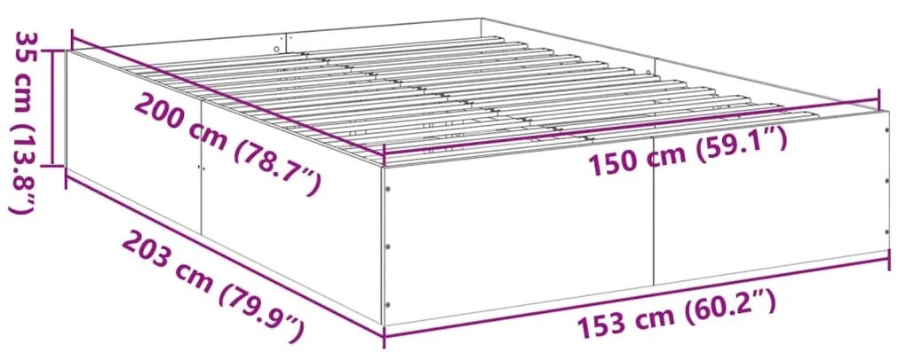 Estrutura de cama 150x200 cm derivados de madeira cinza cimento