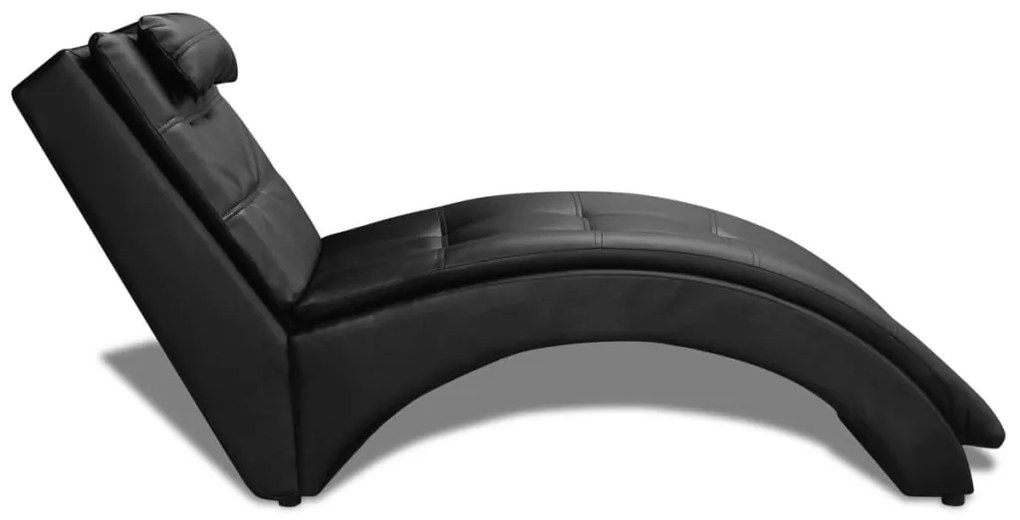 Chaise longue com almofada couro artificial preto