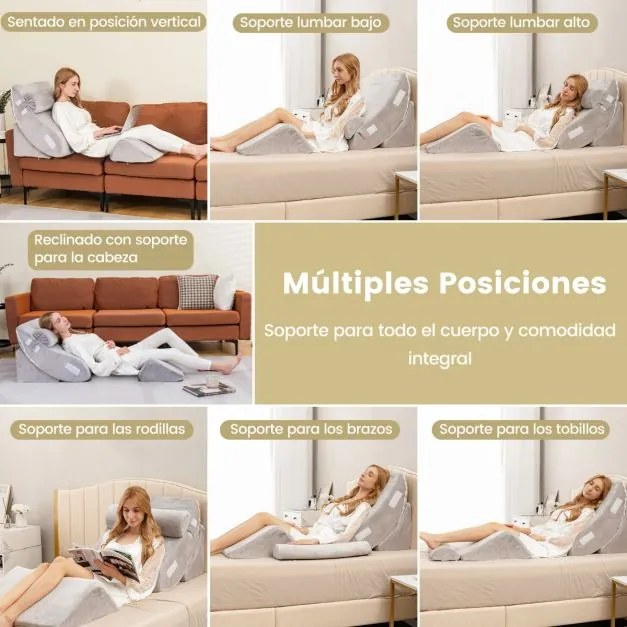 Conjunto de almofadas confortáveis e ajustáveis para apoio das costas com apoio de cabeça amovível Cinzento