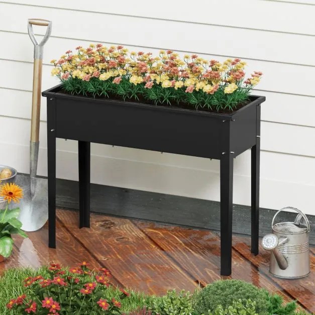 Floreira metálico elevado com pés Caixa de jardinagem 100 x 40 x 80 cm Preto