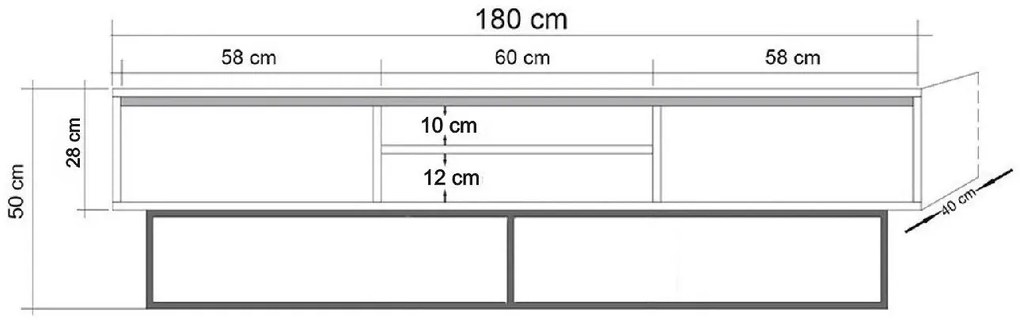 Móvel TV Rodez – Nogueira e Preto – 180x50x40 cm