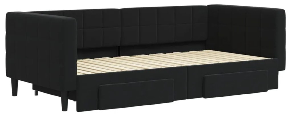 Sofá-cama com gavetão e gavetas 90x190 cm veludo preto