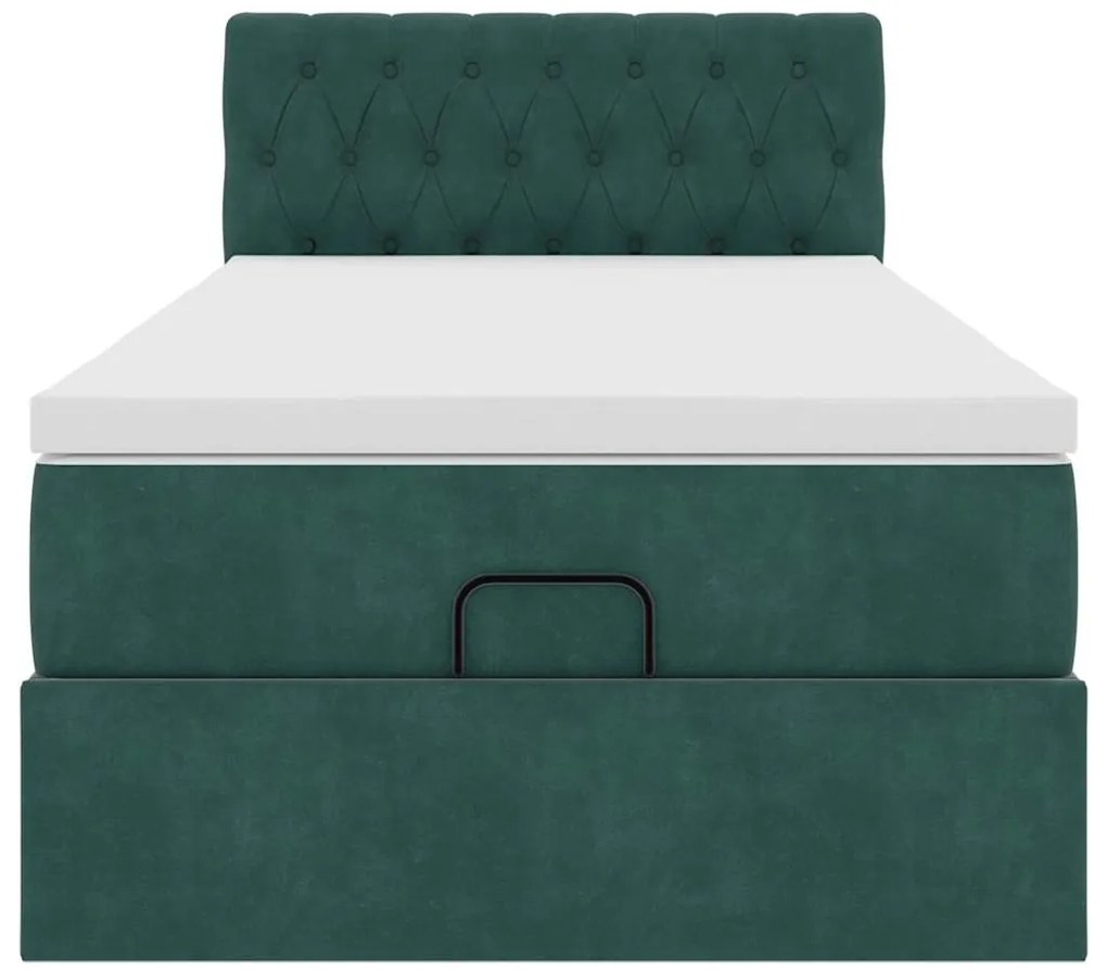 Estrutura de cama otomana colchão 90x200 cm veludo verde escuro