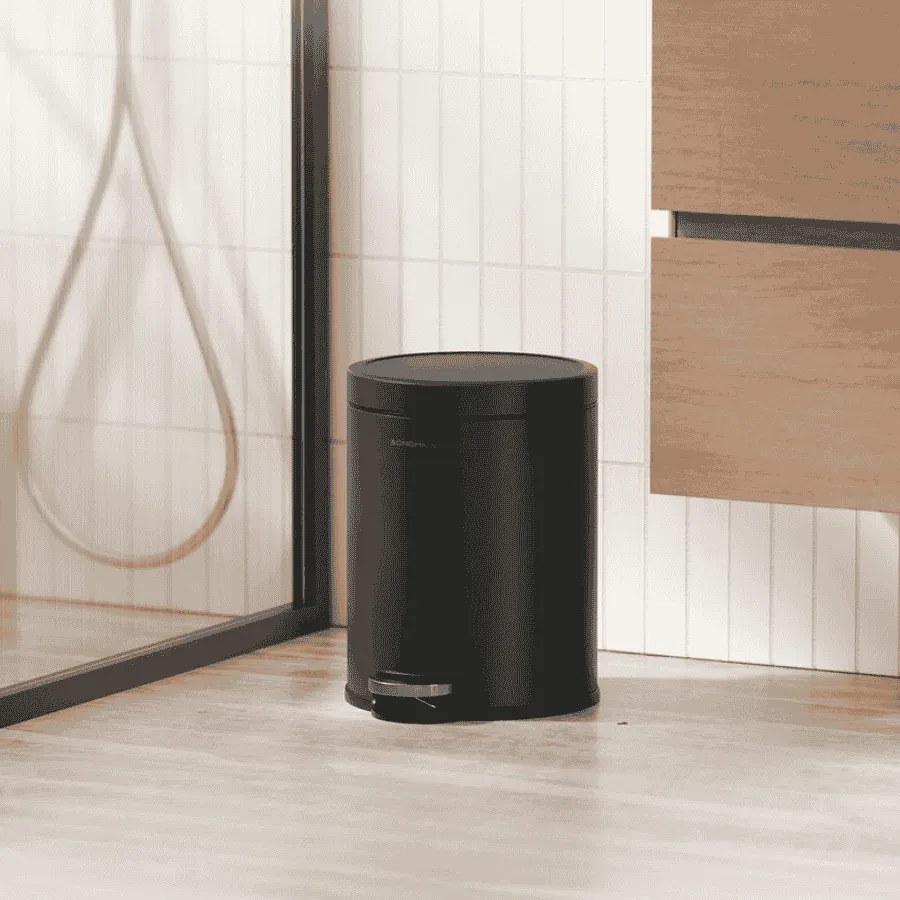 Caixote lixo Casa de banho 26 x 20,5 x 28 cm com 6 litros de capacidade e tampa com fecho suave para a casa de banho Preto