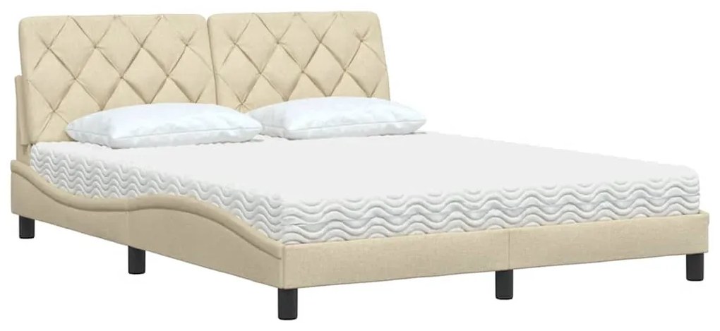 Cama com colchão 160x200 cm tecido cor creme
