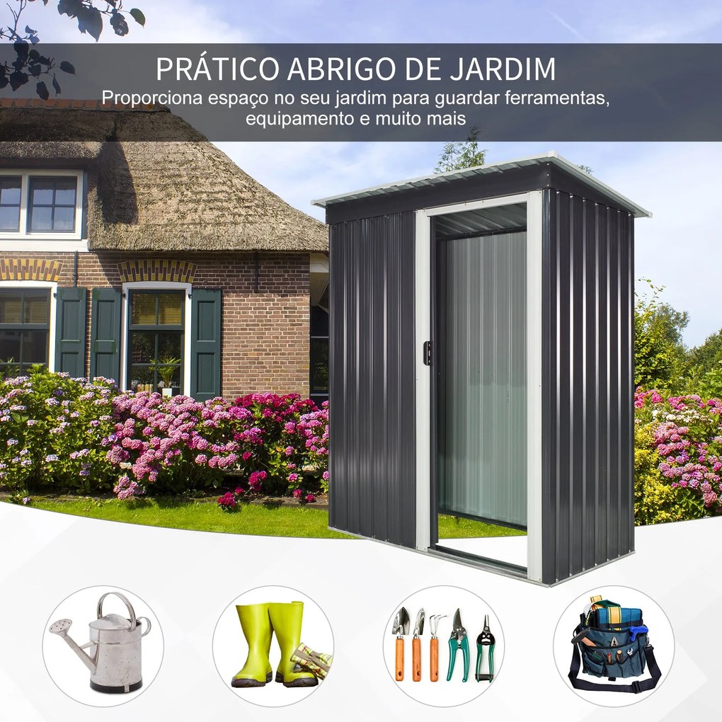 Abrigo Metálico para Jardim – 1,5 m² – 163x89x182 cm – Estrutura em Aç