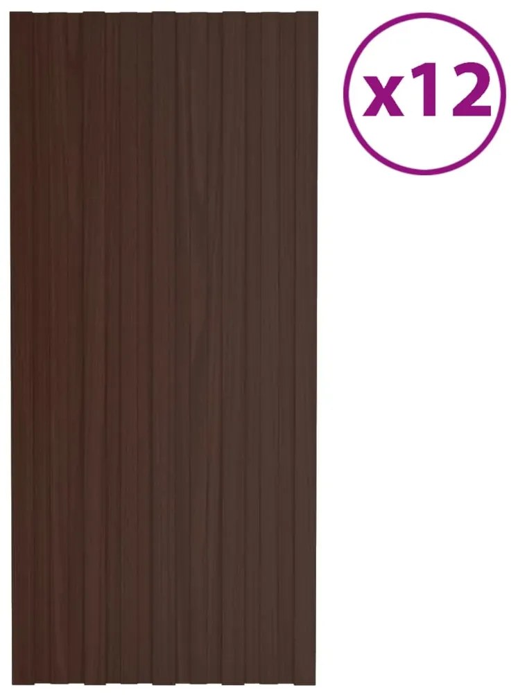 Painéis de telhado 12 pcs 100x45 cm aço galvanizado castanho