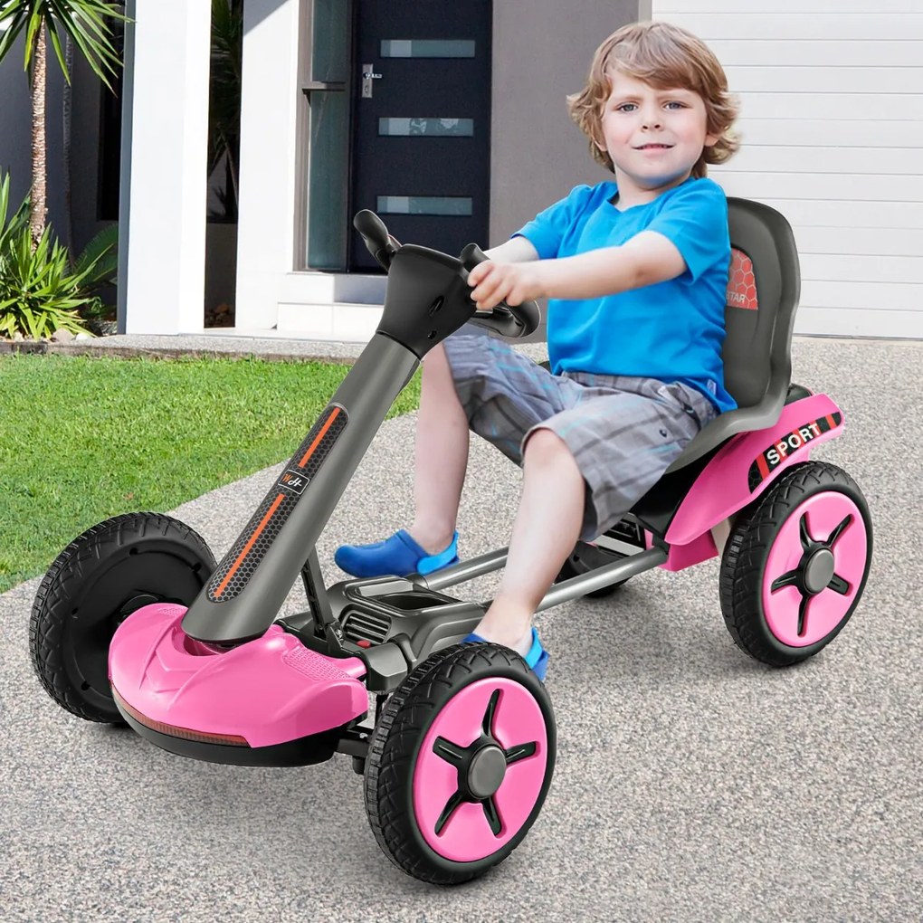 Kart elétrico para crianças 12v dobrável de 4 rodas com assento ajustável em 2 posições e arranque por botão 85 x 50 x 50 cm Rosa