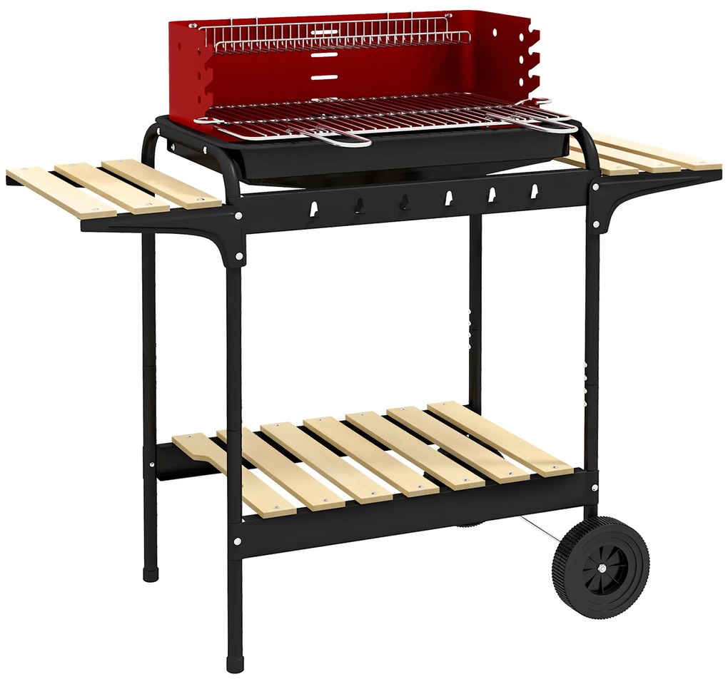 Outsunny Barbecue a Carvão com Rodas Portátil com Grelha Ajustável em Altura para Piquenique Campismo 103x47x95 cm Vermelho e Preto | Aosom Portugal