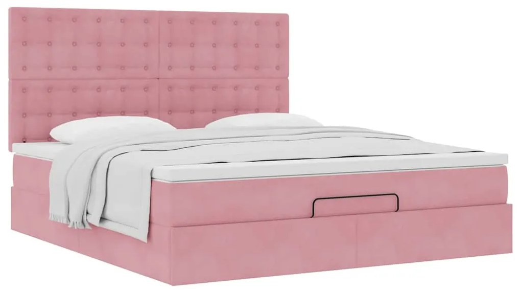 Estrutura de cama otomana com colchões 160x200 cm veludo rosa
