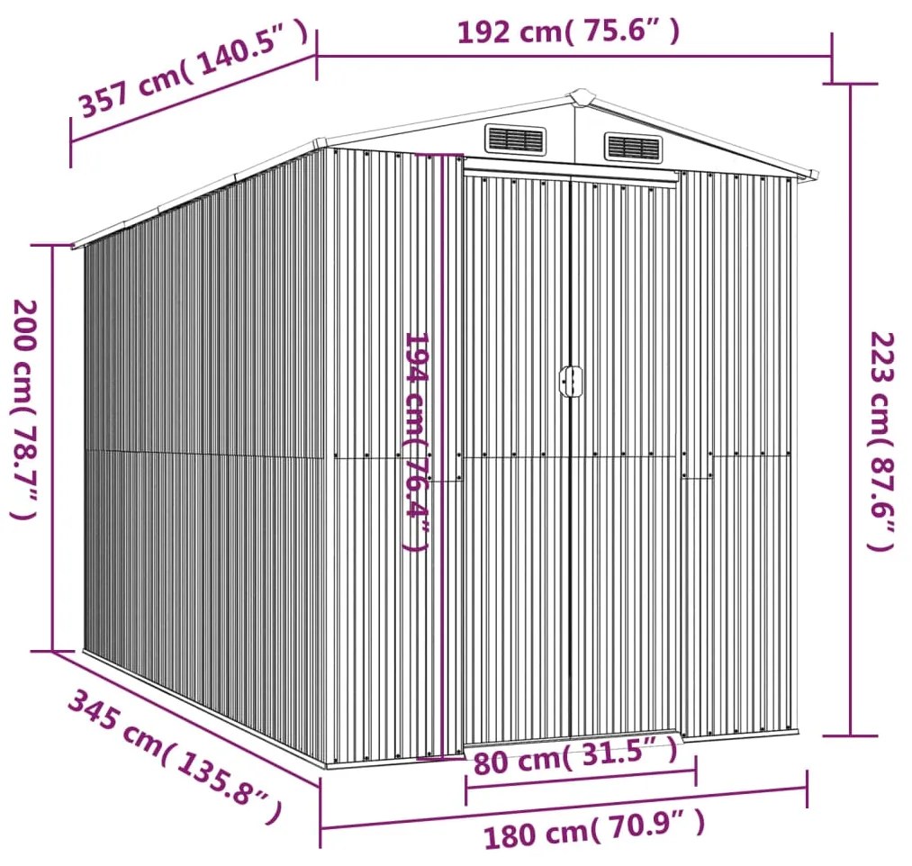 Abrigo de jardim 192x357x223 cm aço galvanizado antracite