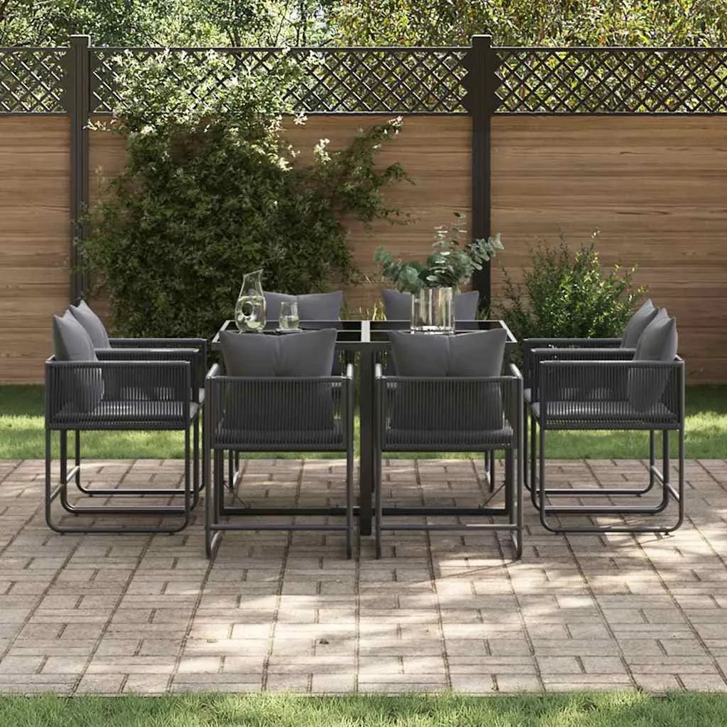 Conjunto de Jantar de Jardim com 10 Peças e Almofadas em Aço e Rattan